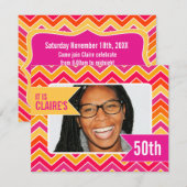 Chevron felle foto-uitnodiging voor 50e verjaardag kaart (Voorkant / Achterkant)