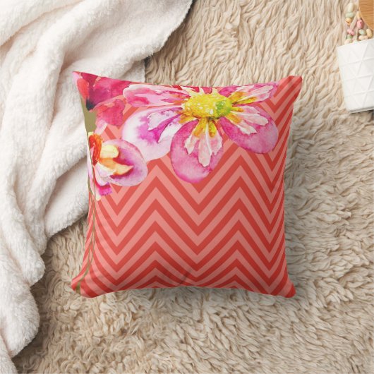 Chevron Floral | perzikkoraal Kussen (Deken)