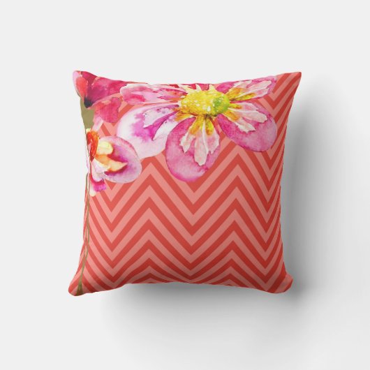 Chevron Floral | perzikkoraal Kussen (Achterkant)