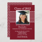 Chevron Foto Afstuderen Uitnodiging - Maroon White (Voorkant / Achterkant)