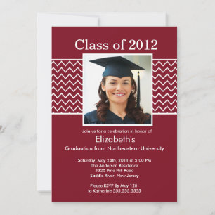 Chevron Foto Afstuderen Uitnodiging - Maroon White