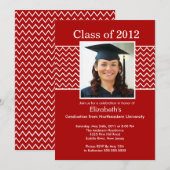 Chevron Foto Afstuderen Uitnodiging - Rood & Wit (Voorkant / Achterkant)