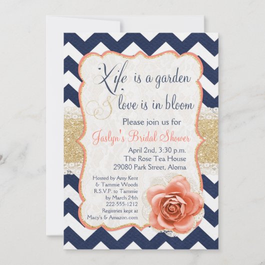 Chevron Garden Bridal Shower Invitations Kaart (Voorkant)