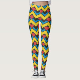 Chevron Geel Blauw Minimaal Patroon Leggings