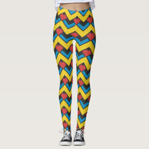Chevron Geel Blauw Minimaal Patroon Leggings