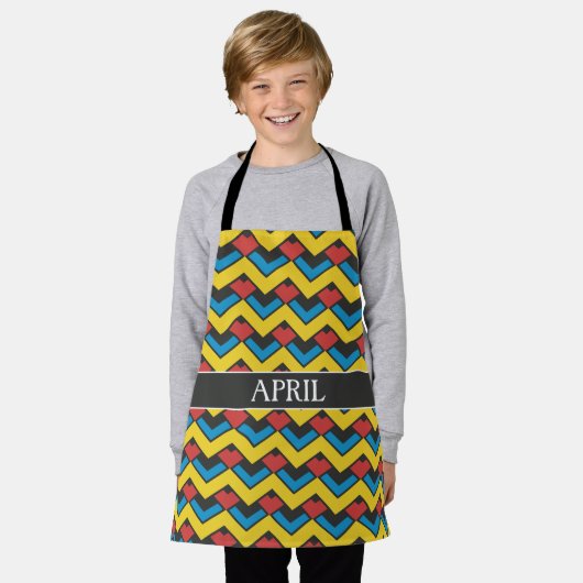 Chevron Geel Blauw Minimaal Patroon Schort (Gedragen)