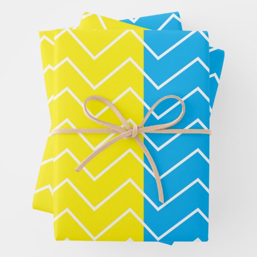 Chevron geel blauw wit Chevron patroon Inpakpapier Vel (In situ)