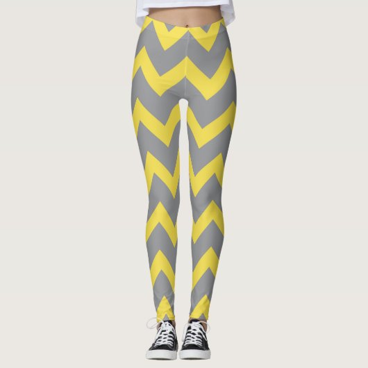 Chevron gele grijze strepen leggings (Voorkant)