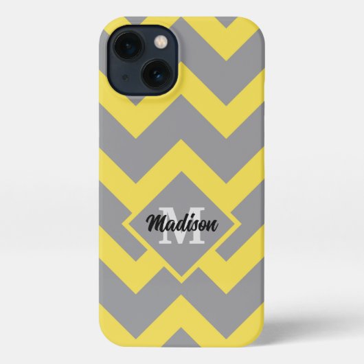 Chevron - gele grijze strepen Monogram iPhone Hoesje (Achterkant)