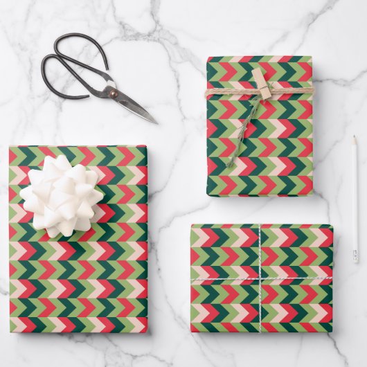 Chevron Geometric Christmas Red Green and Pink  Inpakpapier Vel (Voorkant)
