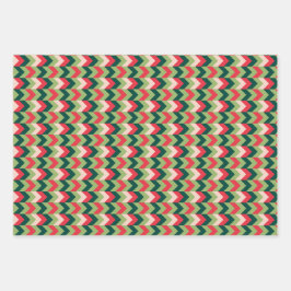 Chevron Geometrisch Kerstmis Rood Groen en Roze  Inpakpapier Vel