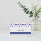 Chevron Gestreepte Clean Mode Blue Simple Visitekaartje (Staand voorkant)