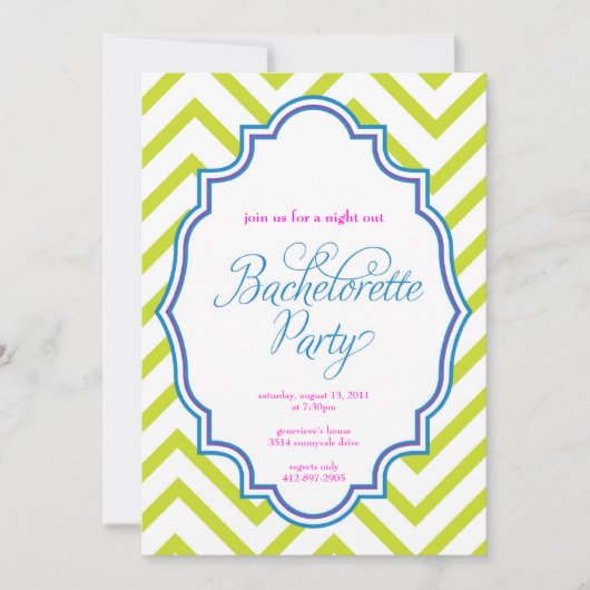 CHEVRON - Girls Night Out BACHELORETTE - Uitnodigi Kaart (Voorkant)