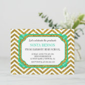 Chevron Glitter Afstuderen Uitnodiging (Staand voorkant)