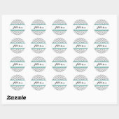 Chevron Glitter Circle Sticker Naam Label Blauwgro (Vel)