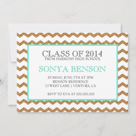 Chevron Glitter Class of 2014 Afstuderen Invite Kaart (Voorkant)
