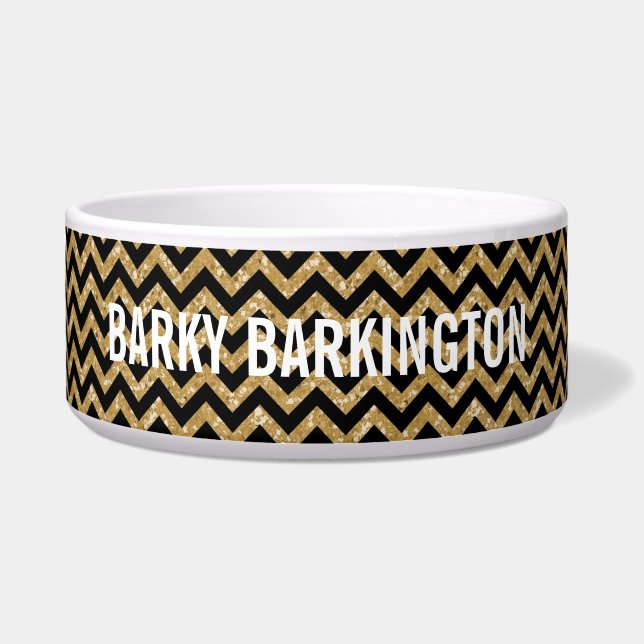Chevron Glitter Kijk Dog Bowl Voerbakje (Voorkant)