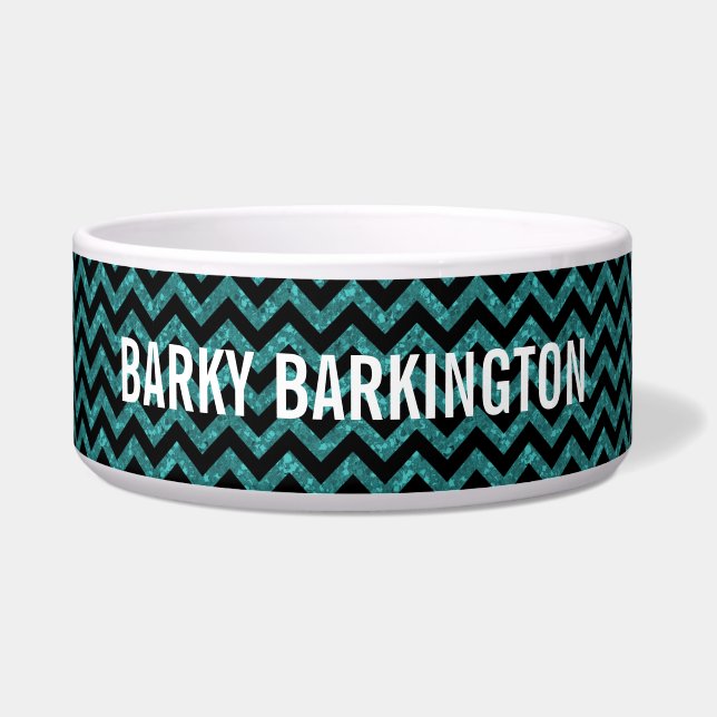 Chevron Glitter Kijk Dog Bowl Voerbakje (Voorkant)