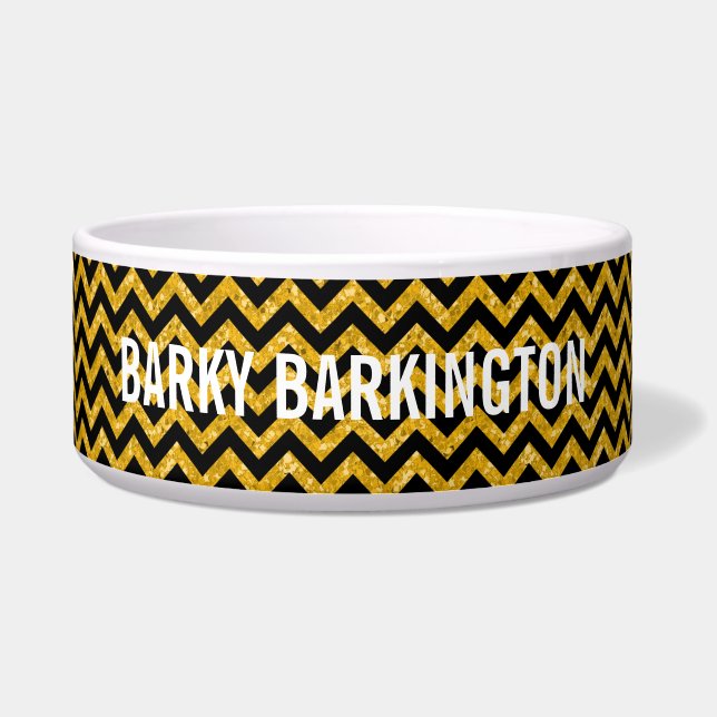 Chevron Glitter Kijk Dog Bowl Voerbakje (Voorkant)
