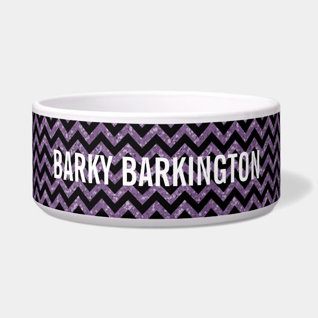 Chevron Glitter Kijk Dog Bowl Voerbakje (Voorkant)