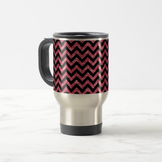 Chevron Glitter look Travel Mug Reisbeker (Voorkant links)