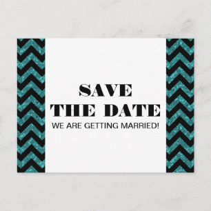 Chevron Glitter Save the Date Briefkaart, Blauwgro Aankondigingskaart