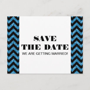 Chevron Glitter Save the Date Briefkaart, Blue Aankondigingskaart
