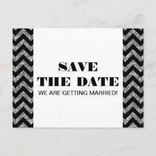 Chevron Glitter Save the Date Briefkaart, Silver Aankondigingskaart