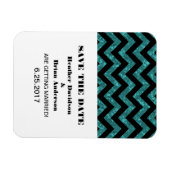 Chevron Glitter Save the Date Magnet, Blauwgroen Magneet (Horizontaal)