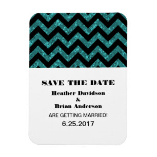 Chevron Glitter Save the Date Magnet, Blauwgroen Magneet