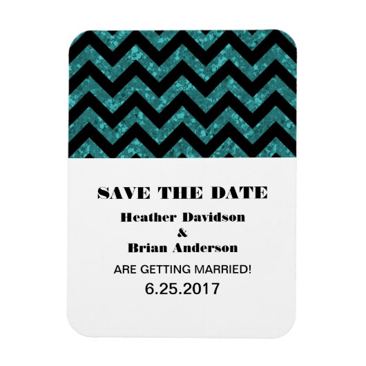Chevron Glitter Save the Date Magnet, Blauwgroen Magneet (Verticaal)