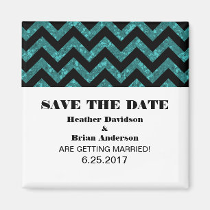 Chevron Glitter Save the Date Magnet, Blauwgroen Magneet