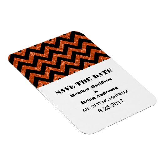 Chevron Glitter Save the Date Magnet, Oranje Magneet (Rechterzijde)