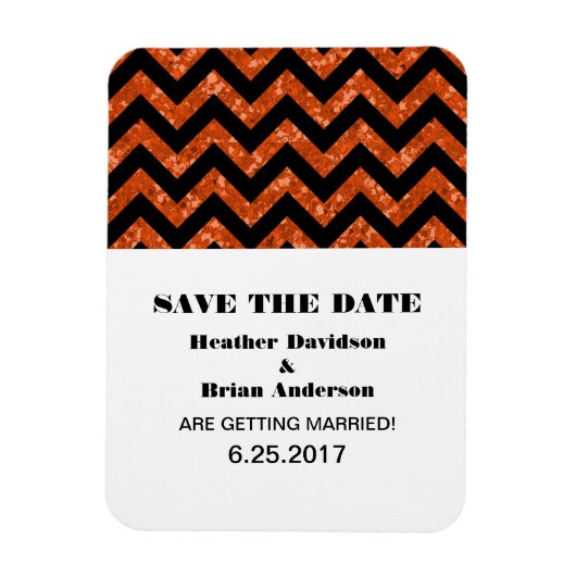 Chevron Glitter Save the Date Magnet, Oranje Magneet (Verticaal)