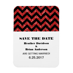 Chevron Glitter Save the Date Magnet, Red Magneet