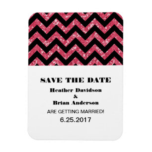 Chevron Glitter Save the Date Magnet, Roze Magneet