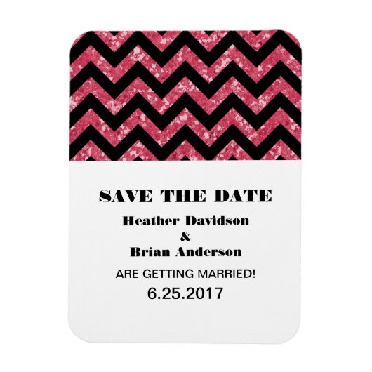 Chevron Glitter Save the Date Magnet, Roze Magneet (Verticaal)