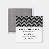 Chevron Glitter Save the Date Magnet, Silver Magneet (Voorkant / Achterkant)