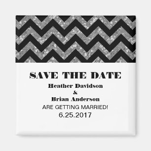Chevron Glitter Save the Date Magnet, Silver Magneet