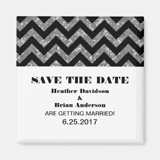 Chevron Glitter Save the Date Magnet, Silver Magneet (Voorkant)