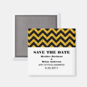 Chevron Glitter Save the Date Magnet, Yellow Magneet (Voorkant / Achterkant)