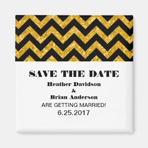 Chevron Glitter Save the Date Magnet, Yellow Magneet