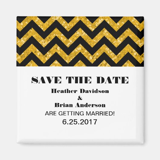 Chevron Glitter Save the Date Magnet, Yellow Magneet (Voorkant)