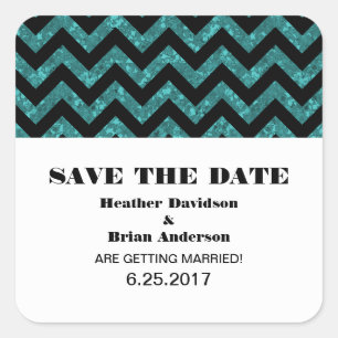 Chevron Glitter Save the Date Stickers, Blauwgroen Vierkante Sticker