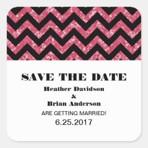 Chevron Glitter Save the Date Stickers, Roze Vierkante Sticker