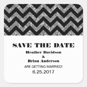 Chevron Glitter Save the Date Stickers, Silver Vierkante Sticker