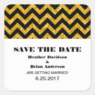 Chevron Glitter Save the Date Stickers, Yellow Vierkante Sticker