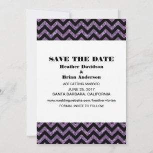 Chevron Glitter Save the Date Uitnodiging, Paars Kaart