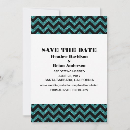 Chevron Glitter Save the Date Uitnodiging, Teal Kaart (Voorkant)