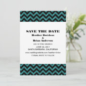 Chevron Glitter Save the Date Uitnodiging, Teal Kaart (Staand voorkant)